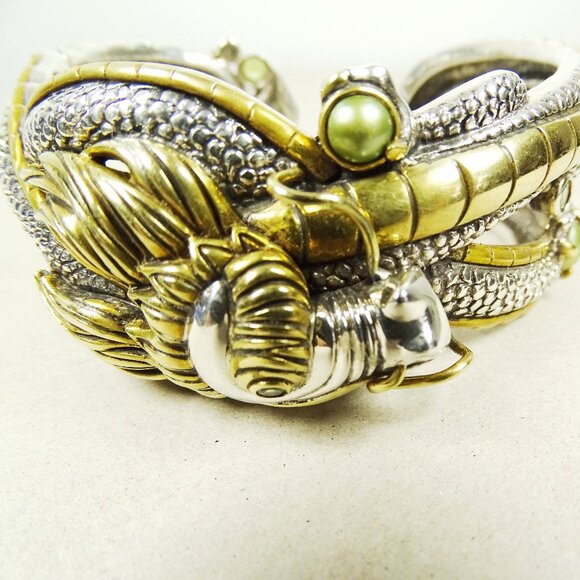 ECHO of the DREAMER Sterling Silver Bronze FW Pearls & Peridot Cuff Bracelet - Picture 11 of 12